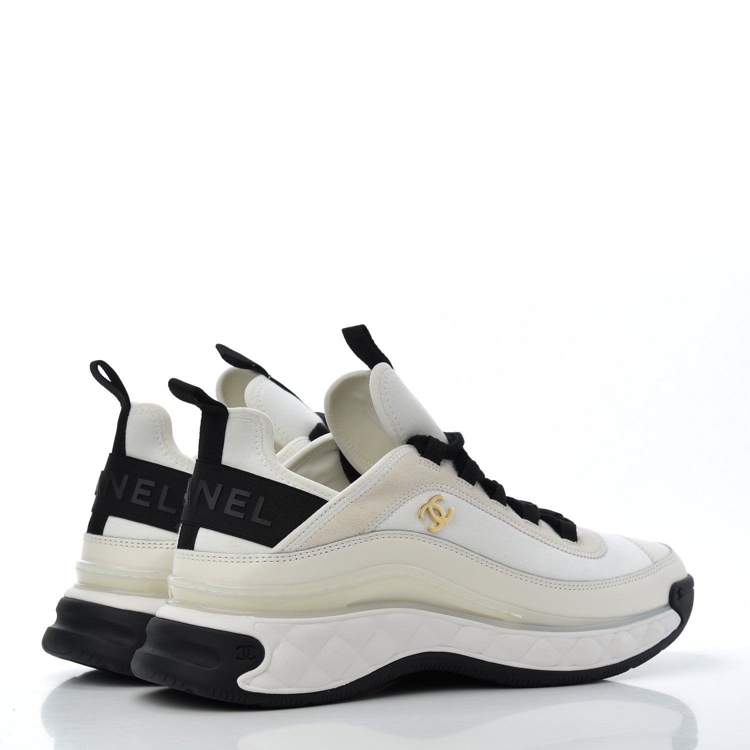 Chanel Velvet Calfskin Mixed Fibers CC Sneakers 41 Ivory Black 4 of 9