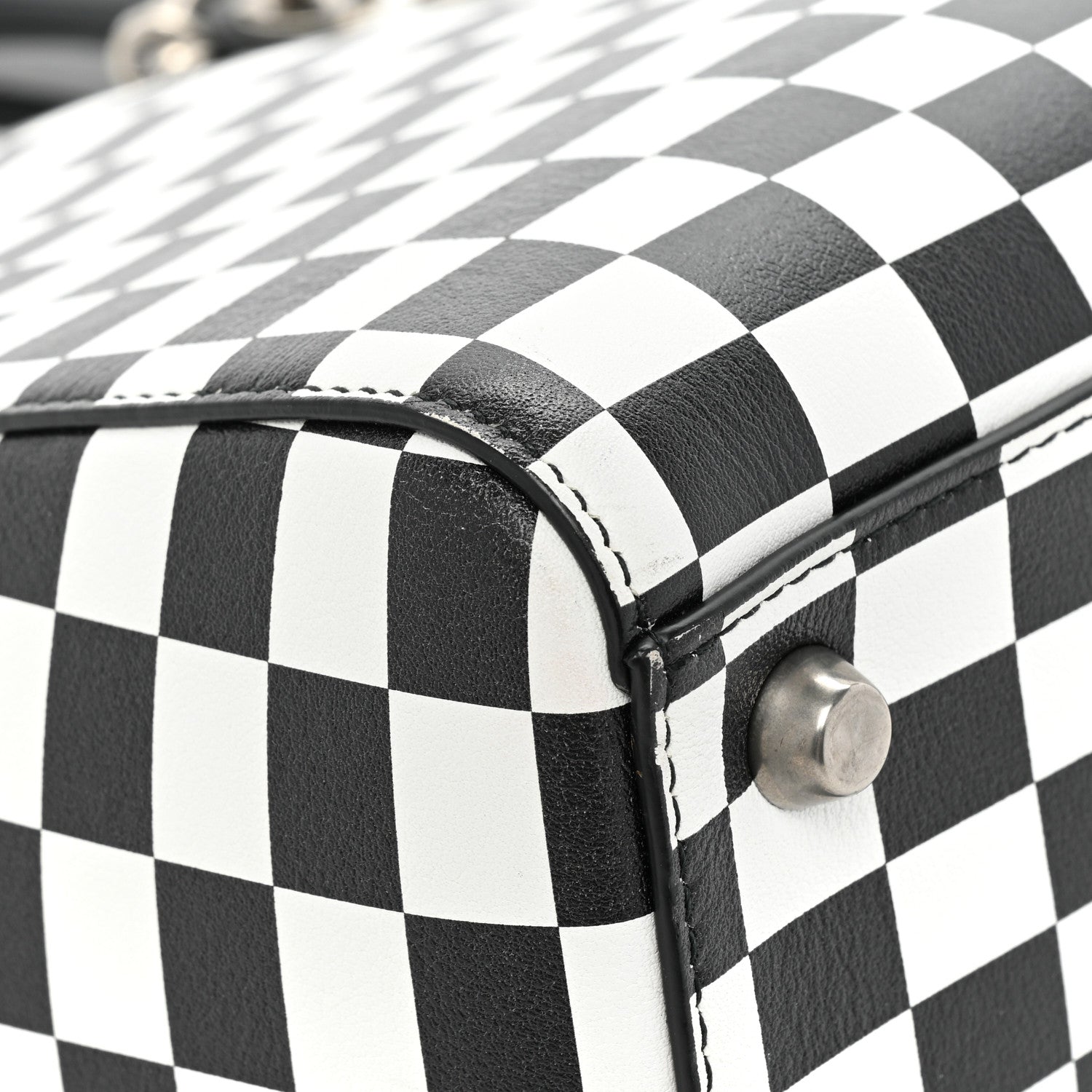 Christian Dior Calfskin Checkered Medium Lady Dior Black White 9 of 12