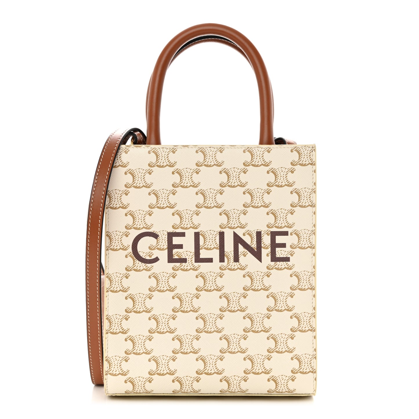 Triomphe Canvas Calfskin Mini Vertical Cabas White