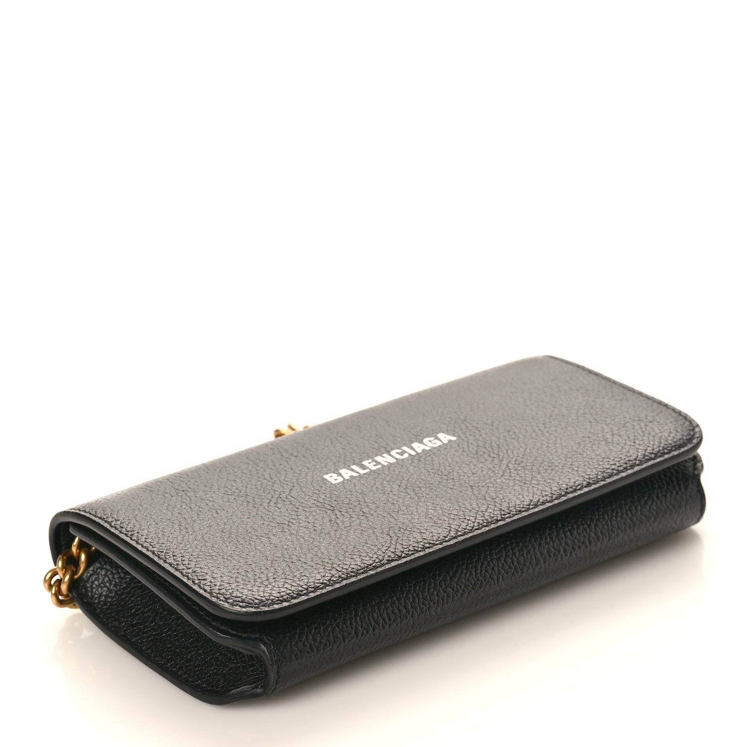 Balenciaga Grained Calfskin Logo Cash Phone Holder Wallet On Chain Black White 4 of 9