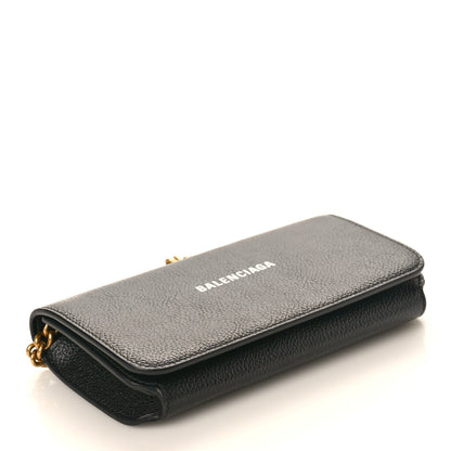 Balenciaga Grained Calfskin Logo Cash Phone Holder Wallet On Chain Black White 4 of 9