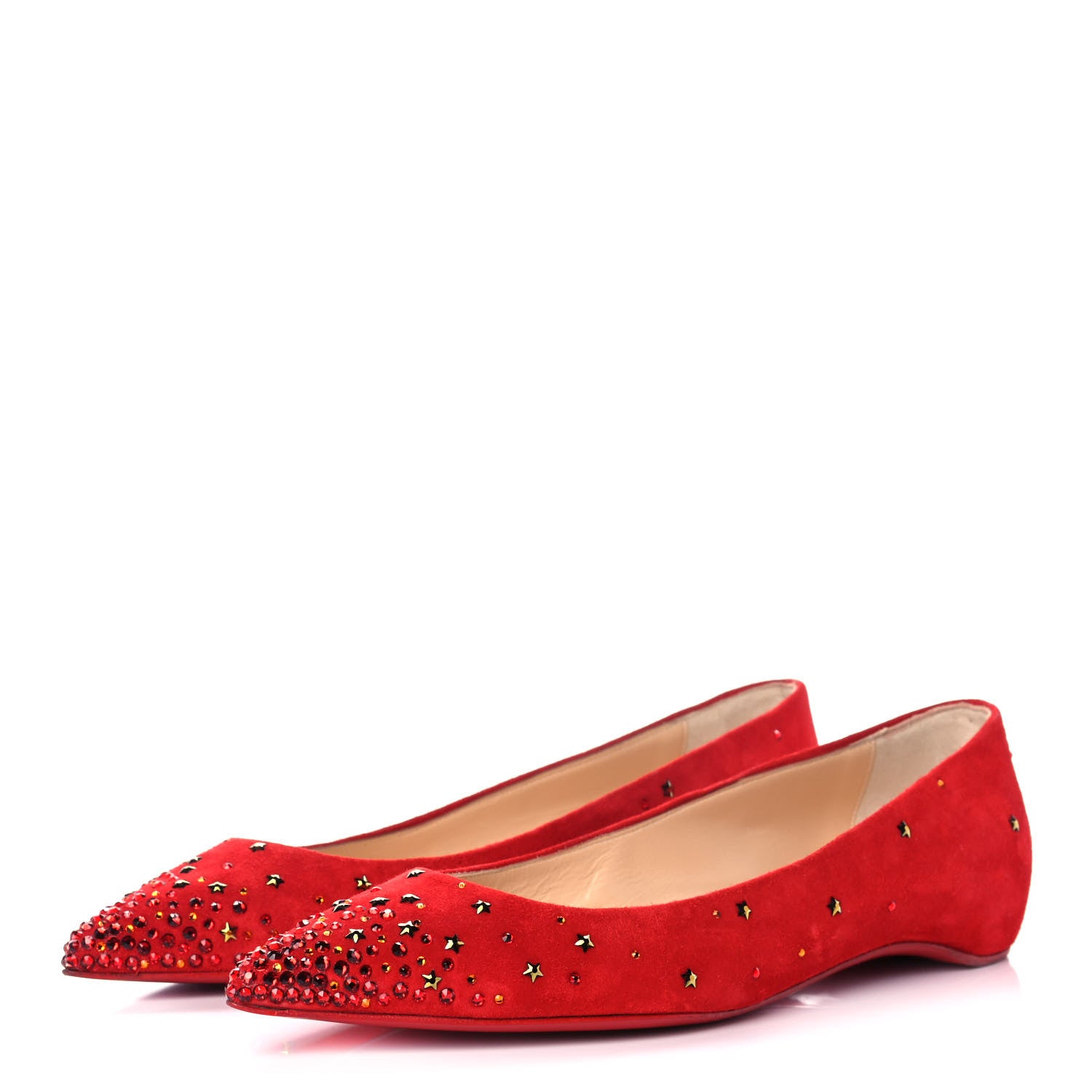 Christian Louboutin Veau Velours Embellished Gravitanita Starry Flats 39 Red 3 of 11