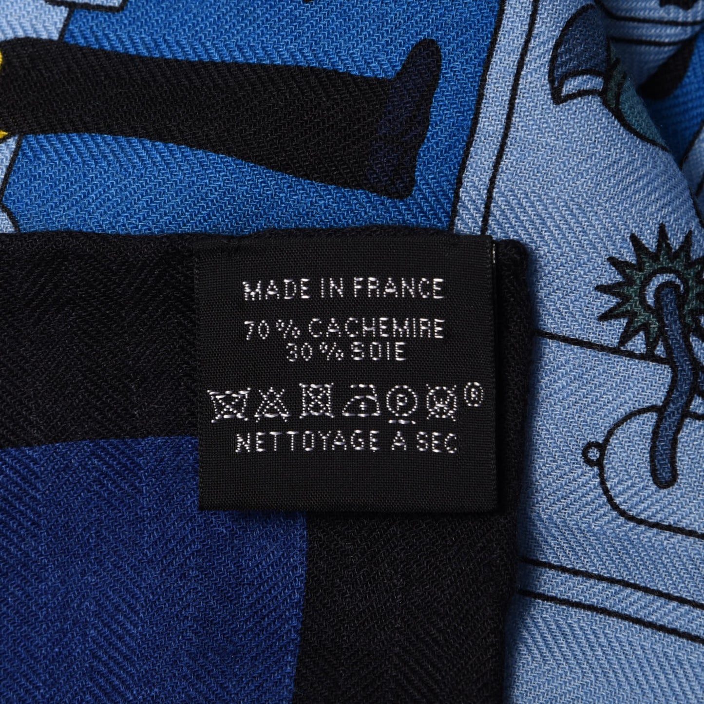Cashmere Silk La Maison des Carres Shawl 140 Bleu Nuit Ciel Orange