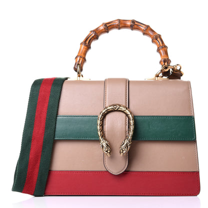Gucci Calfskin Bamboo Web Medium Dionysus Top Handle Bag Camelia Bright Evergreen Hibiscus Red 1 of 12
