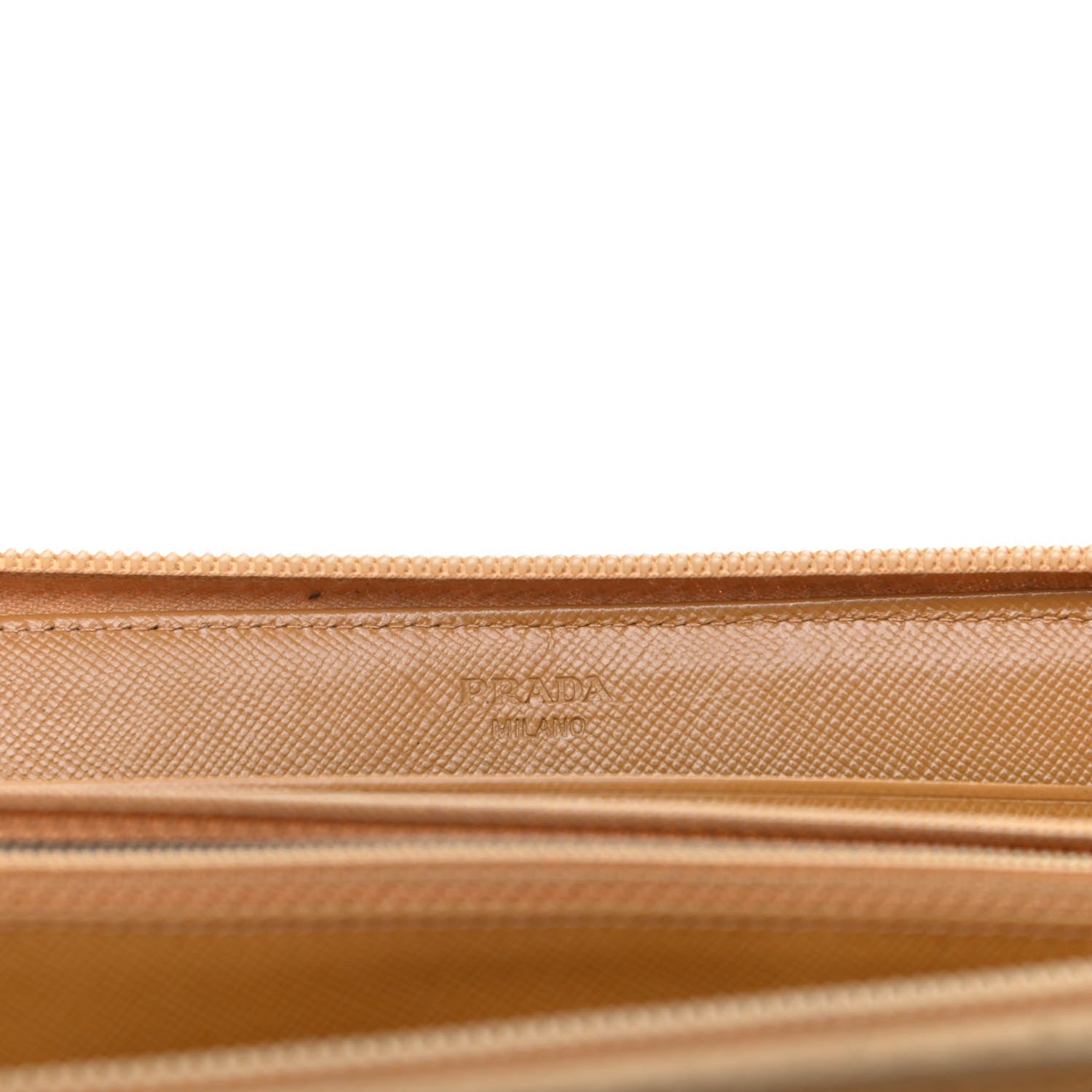 Prada Saffiano Triangle Zip Around Wallet Gold Miele 6 of 10