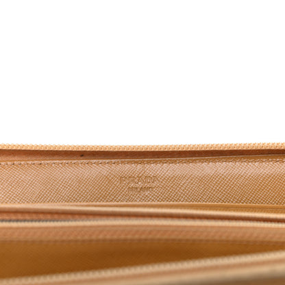 Prada Saffiano Triangle Zip Around Wallet Gold Miele 6 of 10