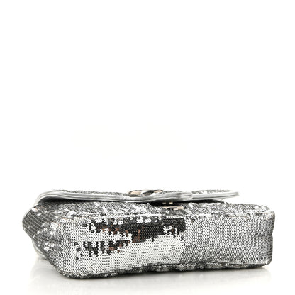 Gucci Sequin Matelasse Mini GG Marmont Shoulder Bag Silver 4 of 10