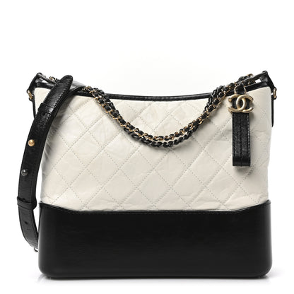 Chanel Aged Calfskin Quilted Medium Gabrielle Hobo Black White 1 of 9