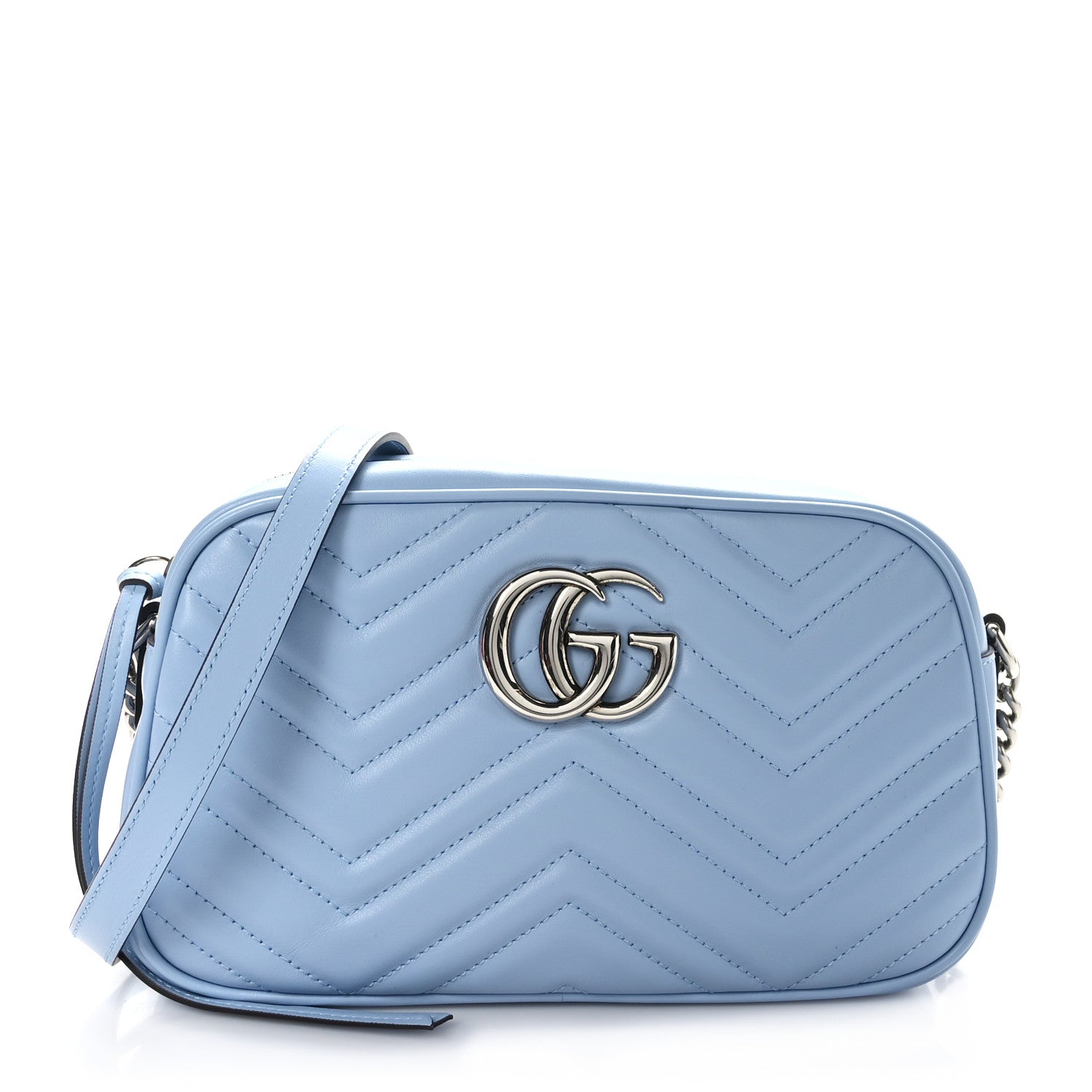 Gucci Calfskin Matelasse Small GG Marmont Chain Shoulder Bag Porcelain Light Blue 1 of 10