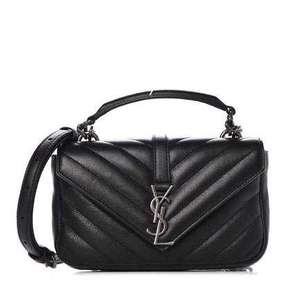 Saint Laurent Sheepskin Matelasse Chevron Monogram College Chain Wallet Black 1 of 8