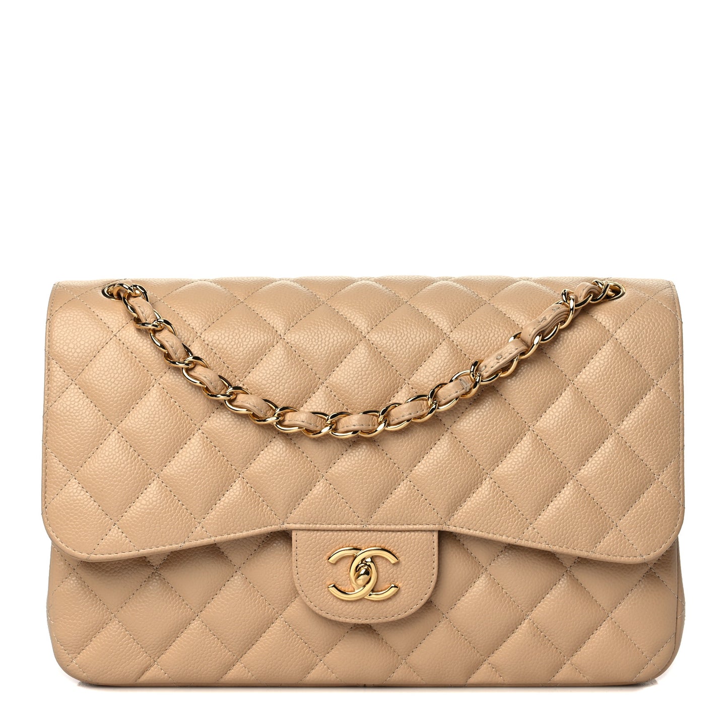 Caviar Quilted Jumbo Double Flap Beige Clair