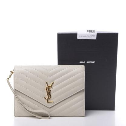Saint Laurent Grain De Poudre Matelasse Chevron Monogram Envelope Clutch Blanc Vintage 11 of 11