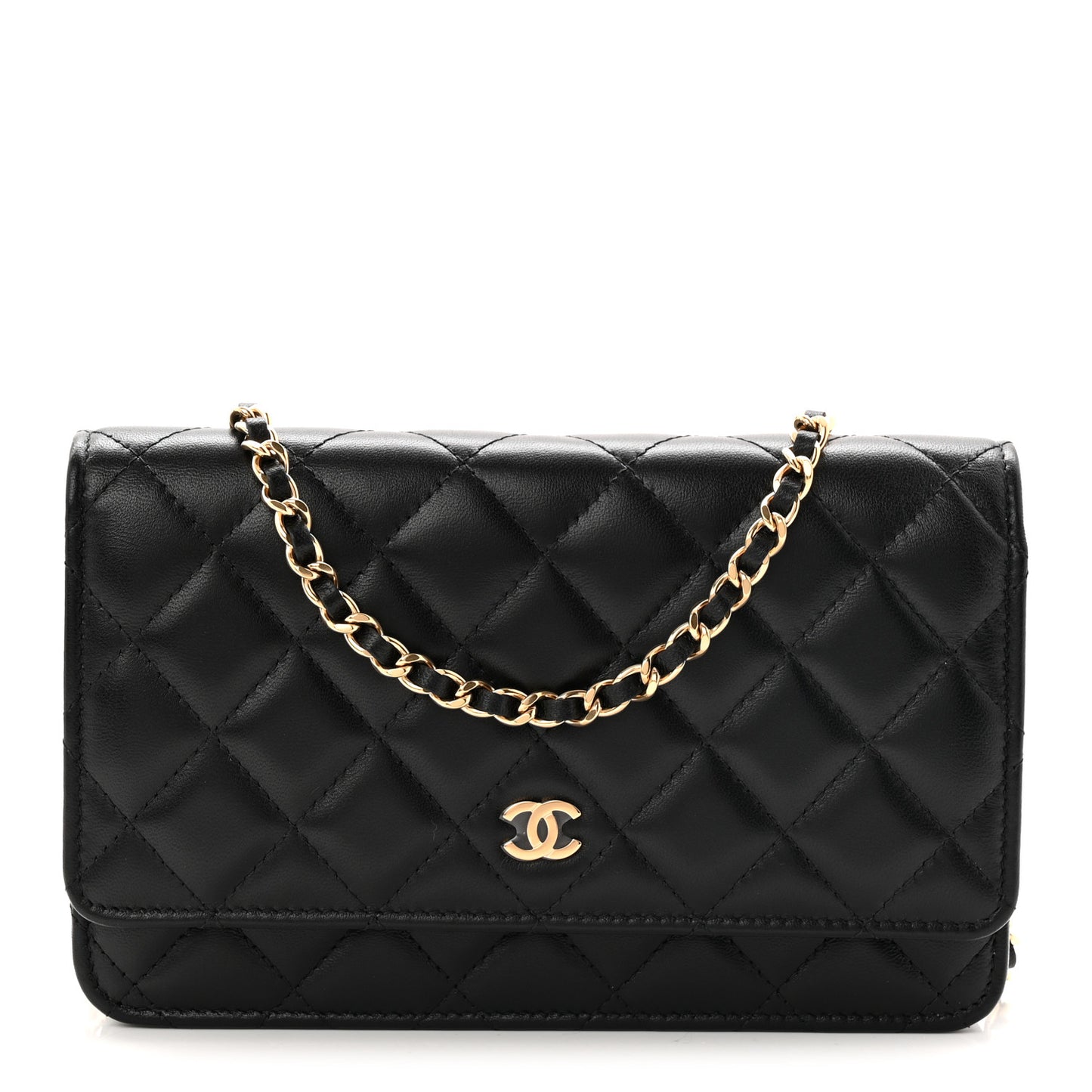 Lambskin Quilted Wallet On Chain WOC Black