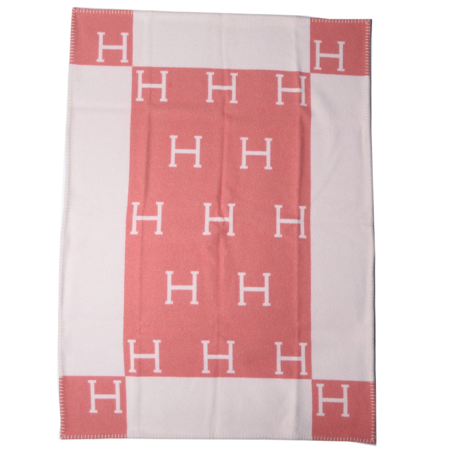 Hermes Wool Cashmere Avalon Baby Blanket Rose Airelle White 3 of 4