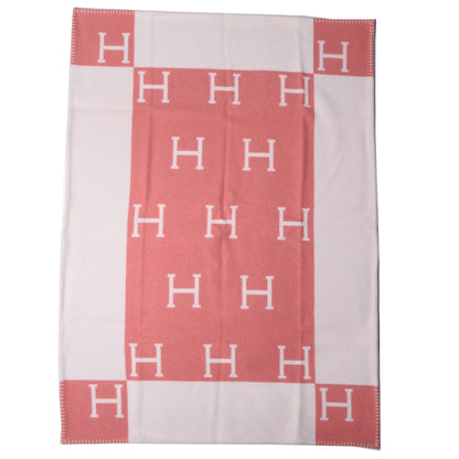 Hermes Wool Cashmere Avalon Baby Blanket Rose Airelle White 3 of 4