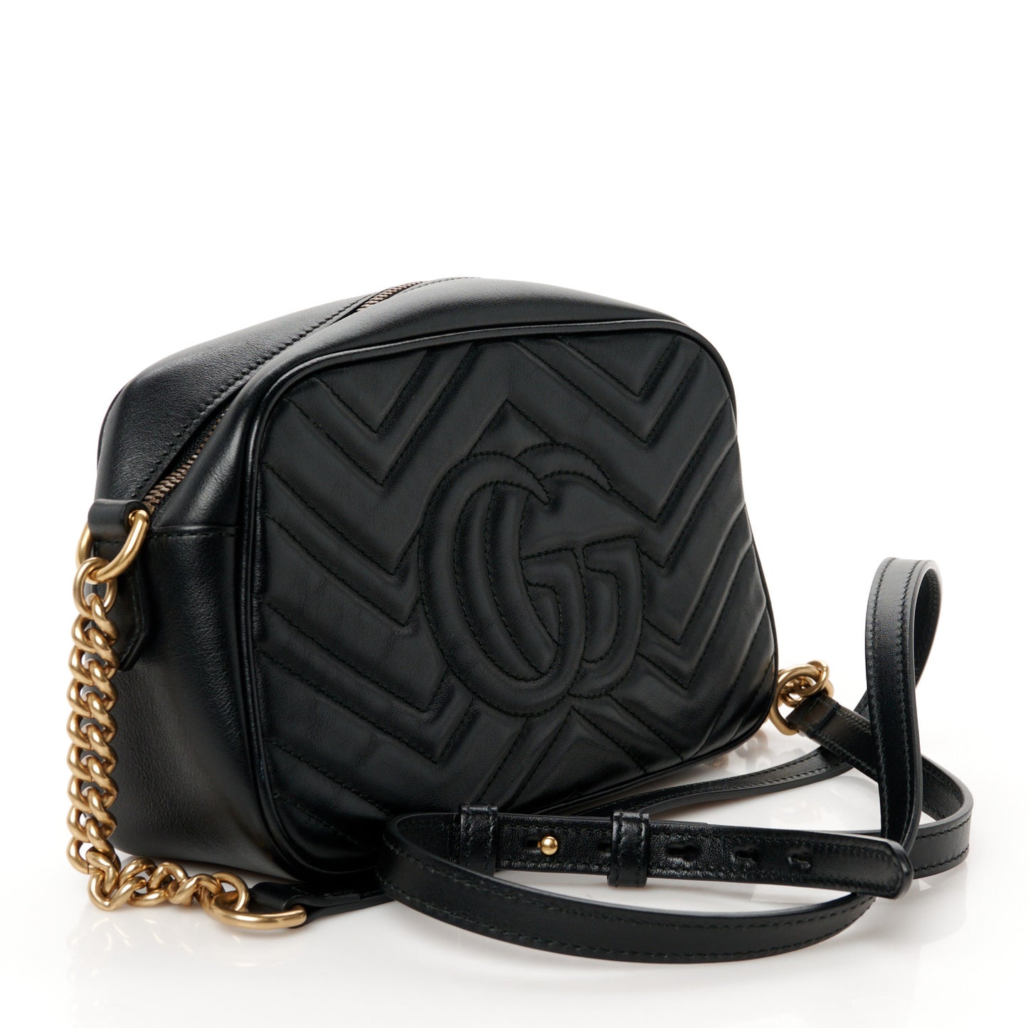Calfskin Matelasse Small GG Marmont Chain Shoulder Bag Black
