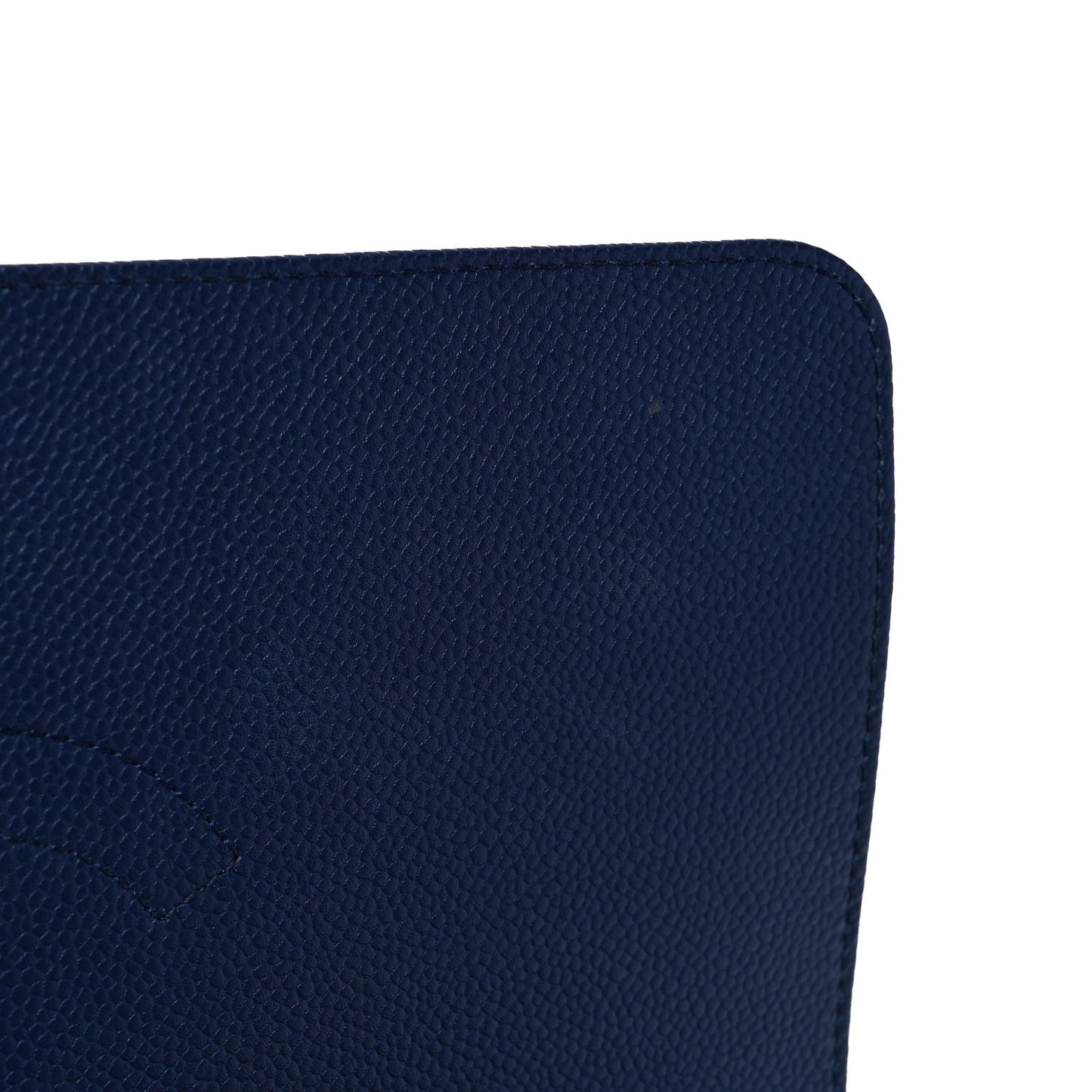 Grained Calfskin Stitched Flap Navy Blue