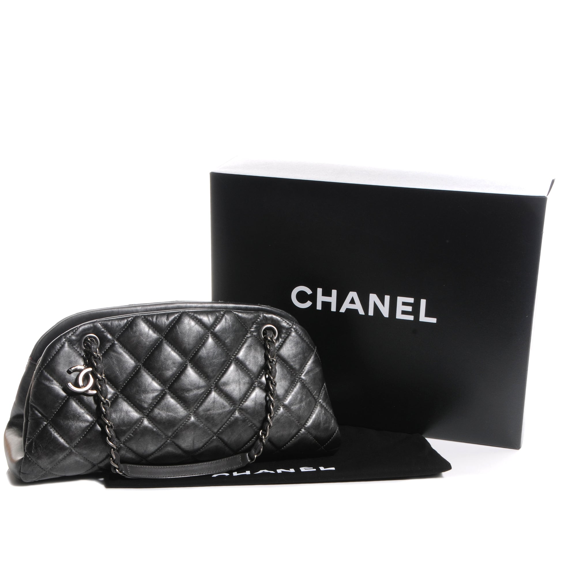 Chanel Aged Calfskin Medium Just Mademoiselle Metallic Grey 4 of 9