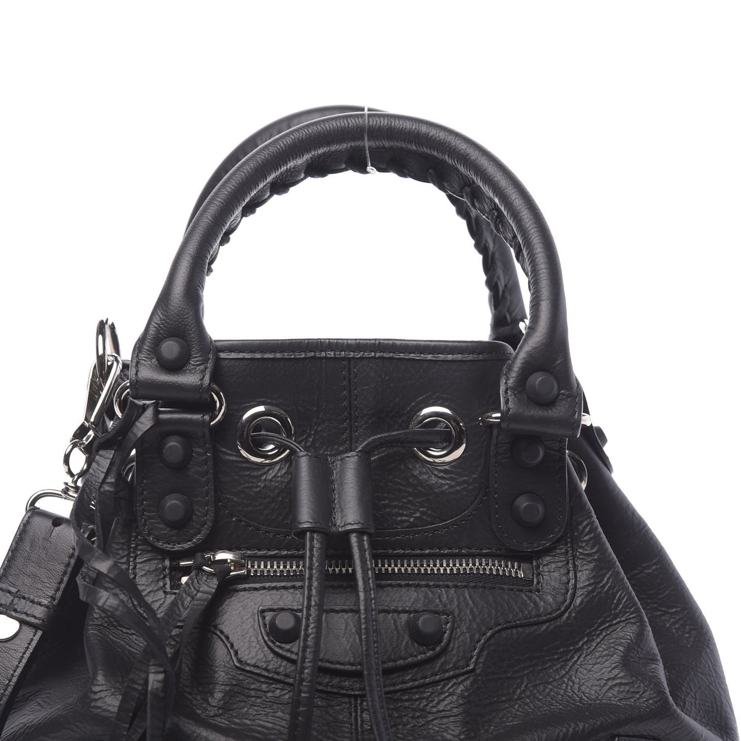 Matte Goatskin Rubber Covered Classic Hardware Mini Pompon Black