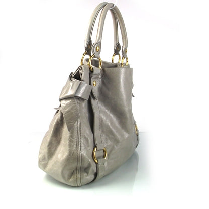 Miu Miu Leather Vitello Lux Bow Satchel Gray 3 of 11