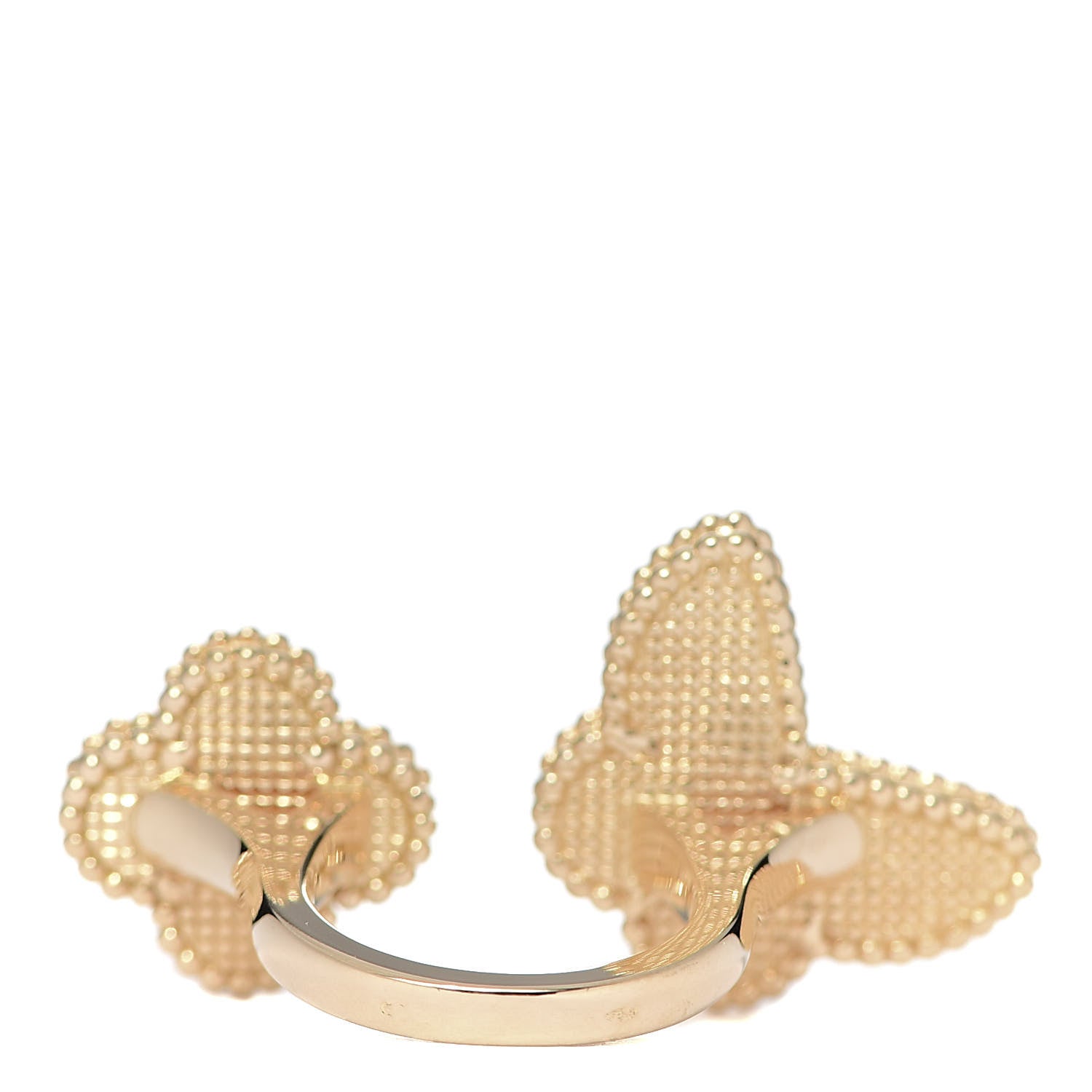 Van Cleef & Arpels 18K Yellow Gold Mother of Pearl Tiger Eye Lucky Alhambra Between the Finger Ring 51 5.75 4 of 7