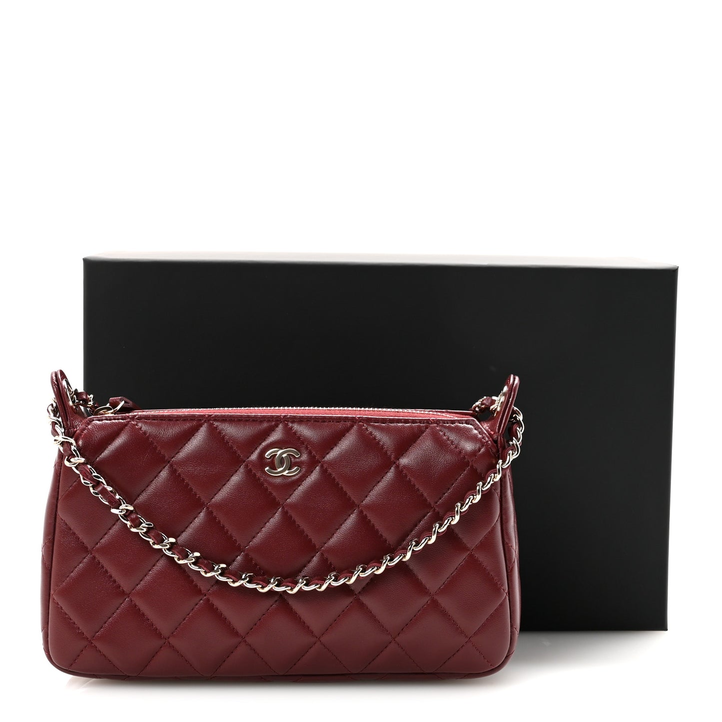 Lambskin Quilted Clutch With Chain Burgundy
