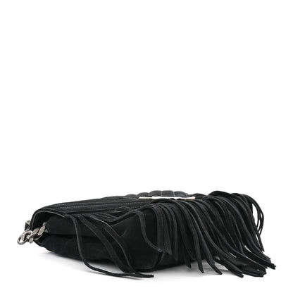 Saint Laurent Suede Matelasse Chevron Fringe Monogram Medium College Bag Black 4 of 11