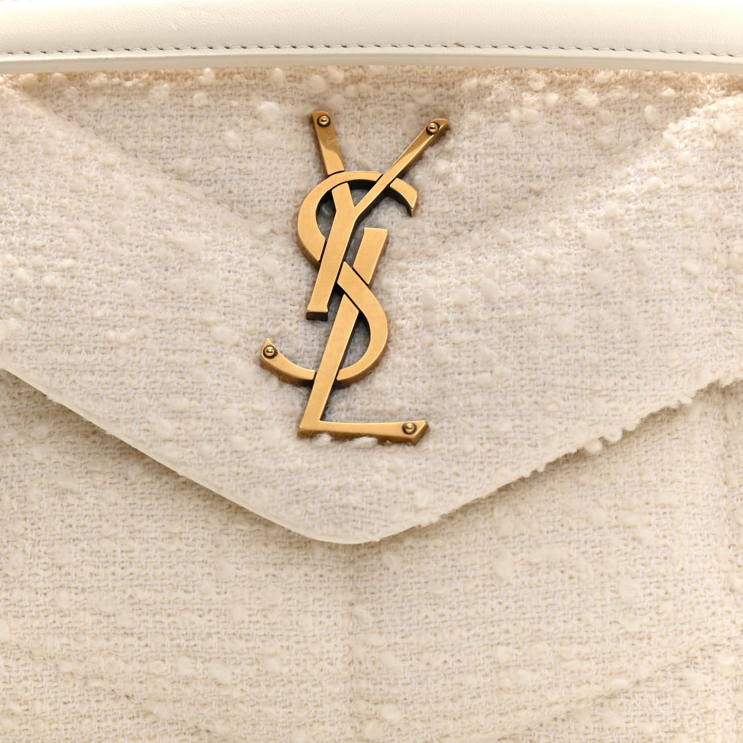 Boucle Tweed Quilted Small Loulou Puffer Monogram Chain Satchel Crema Soft