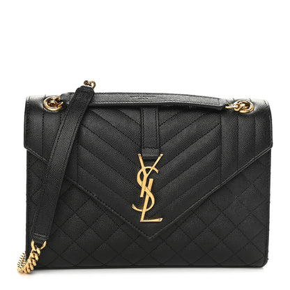 Saint Laurent Grain De Poudre Textured Mixed Matelasse Triquilt Medium Monogram Satchel Black 1 of 10
