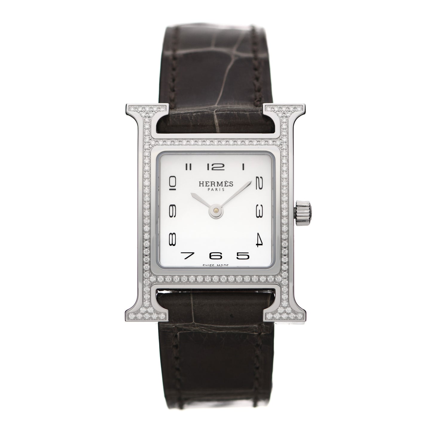 Stainless Steel Alligator Diamond Bezel Mother of Pearl 21mm Heure H Hour Quartz Watch Gris Elephant