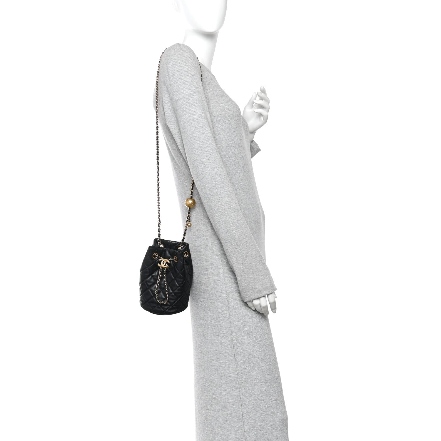 Chanel Lambskin Quilted Small Pearl Crush Bucket Bag Black 2 of 12
