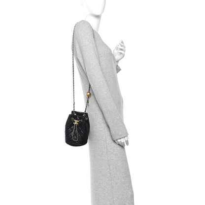 Chanel Lambskin Quilted Small Pearl Crush Bucket Bag Black 2 of 12