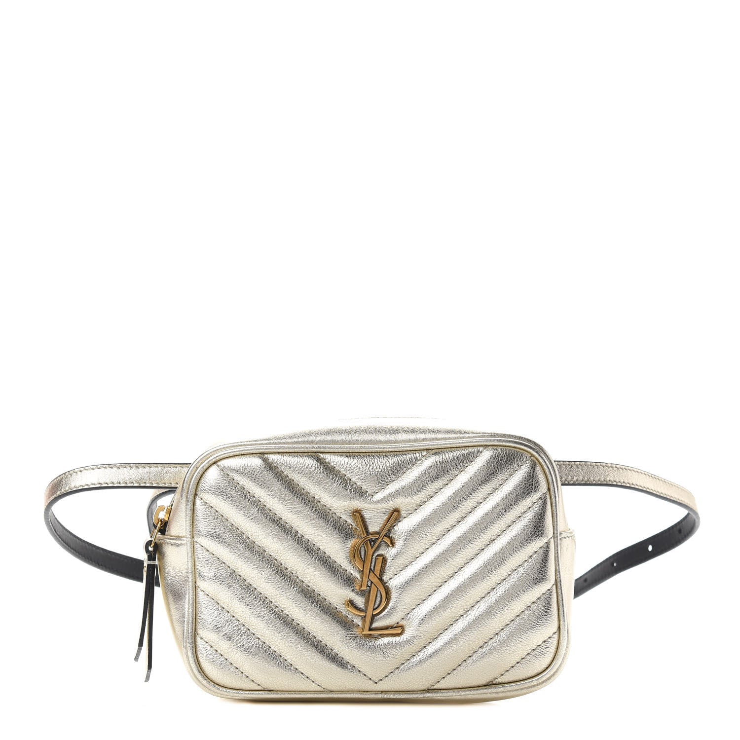 Saint Laurent Metallic Calfskin Matelasse Monogram Lou Belt Bag Platino 1 of 9
