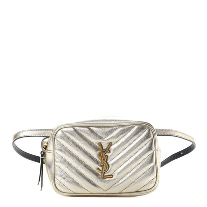 Saint Laurent Metallic Calfskin Matelasse Monogram Lou Belt Bag Platino 1 of 9