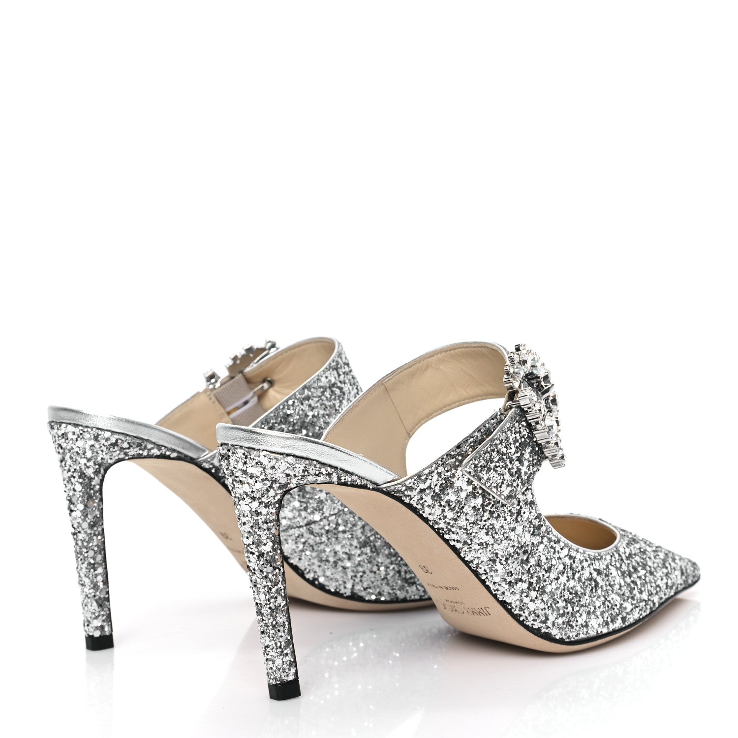 Jimmy Choo Coarse Glitter Fabric Cherisi 85 Pumps 39 Silver 4 of 9