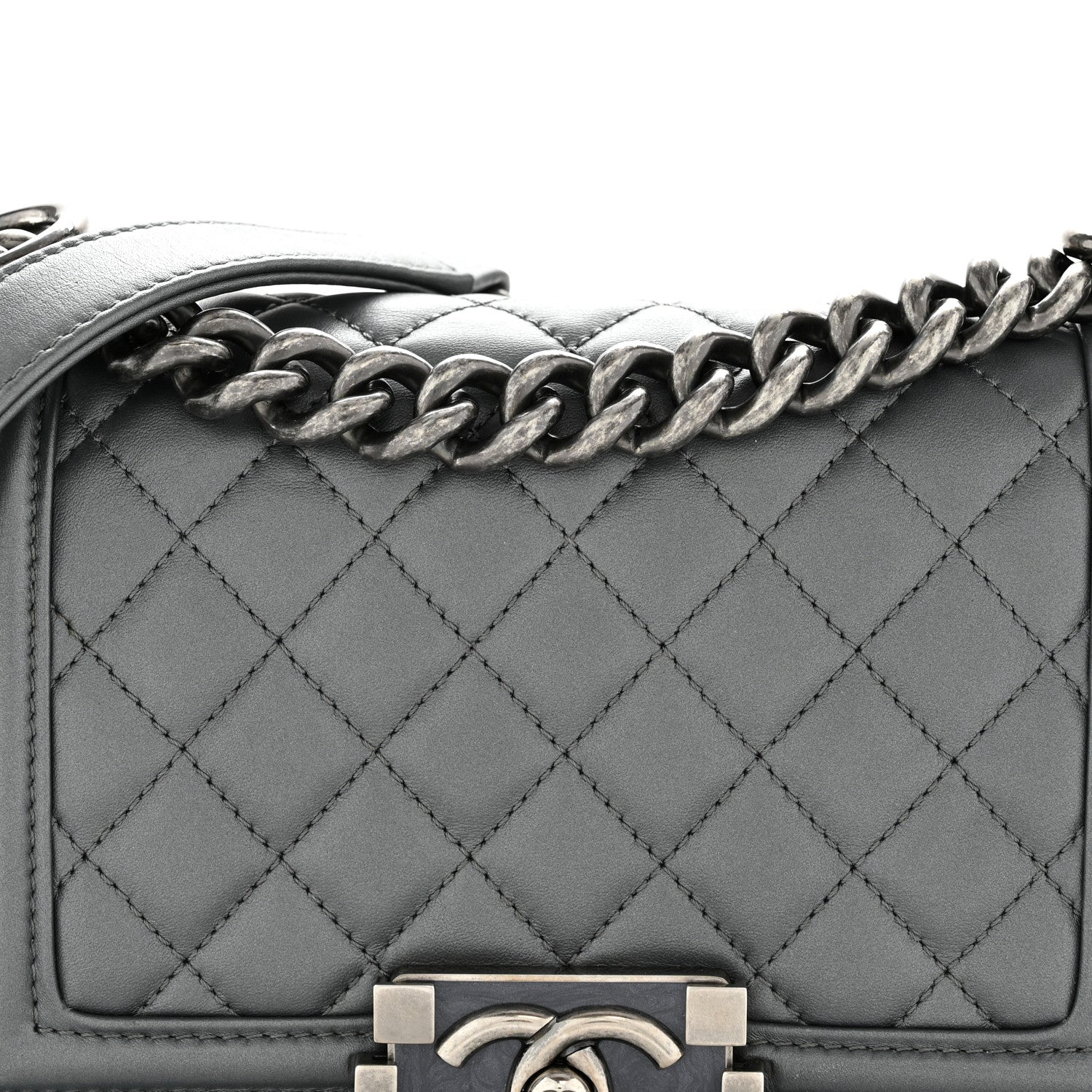 Chanel Metallic Calfskin Quilted Small Boy Flap Dark Silver 8 of 14