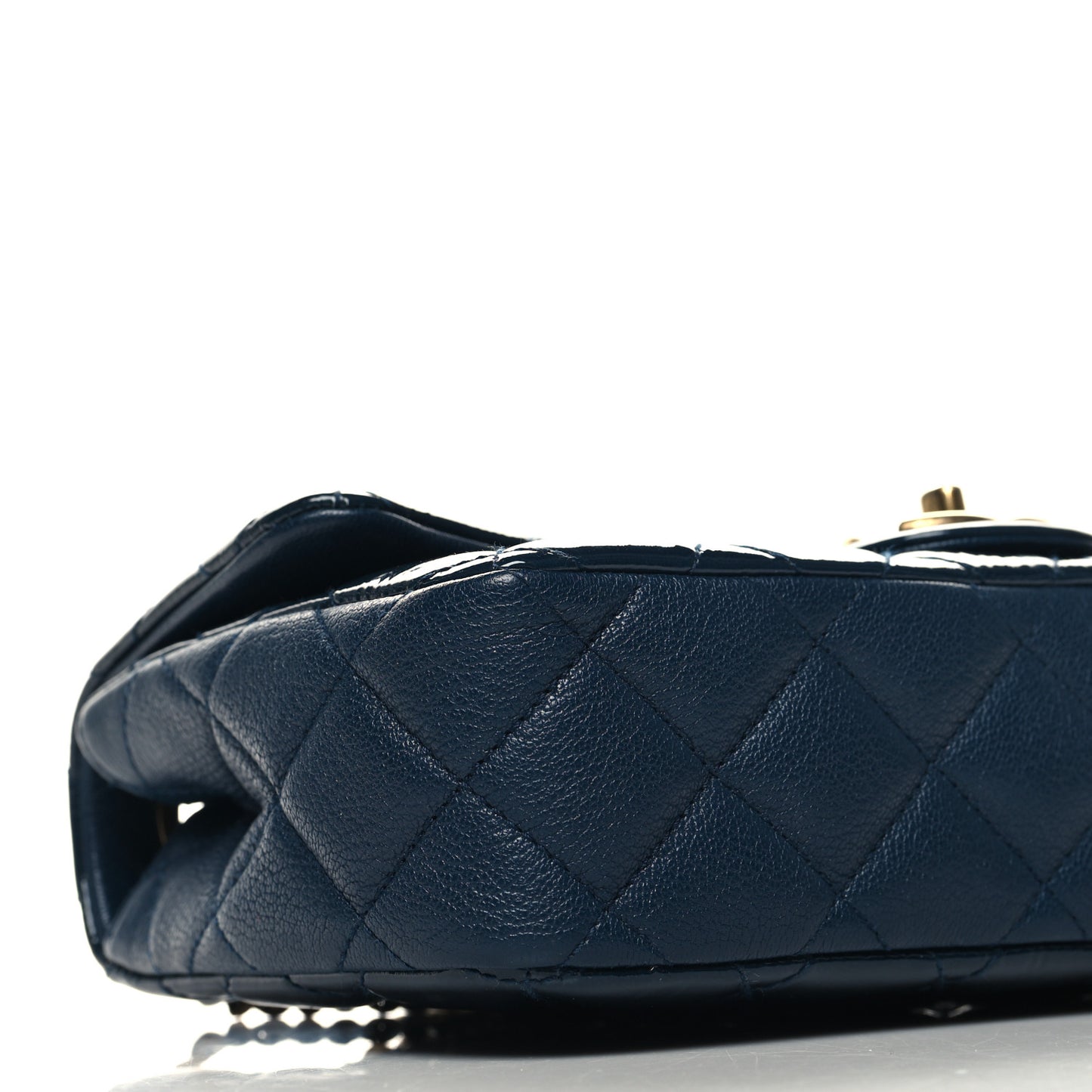 Patent Goatskin Quilted Medium CC Eyelet Flap Blue