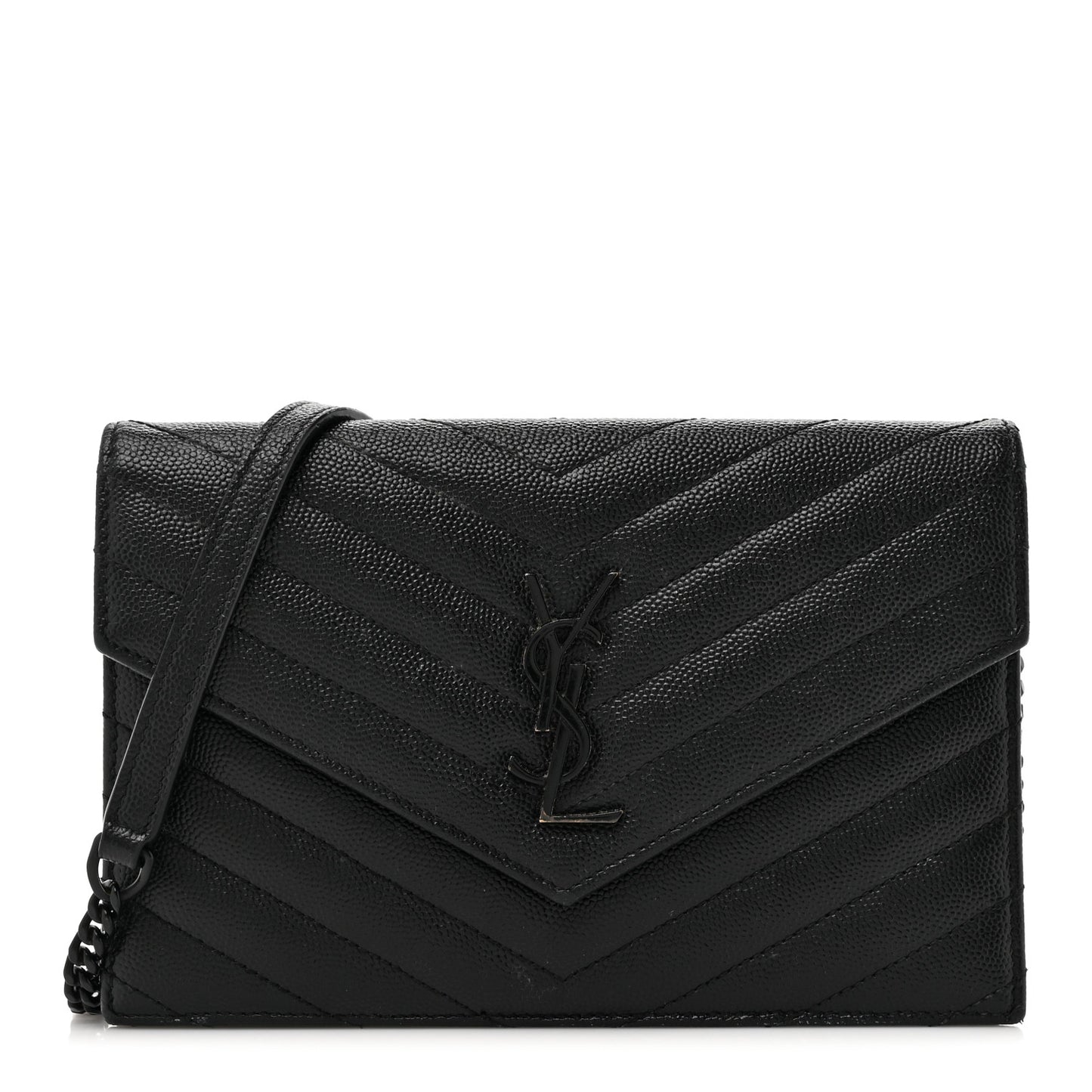 Grain De Poudre Matelasse Chevron Monogram Monochrome Envelope Chain Wallet Black