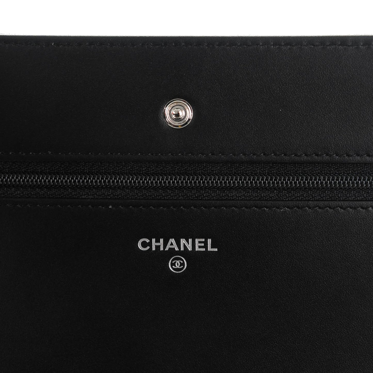Iridescent Calfskin Camellia Embossed Wallet on Chain WOC Black