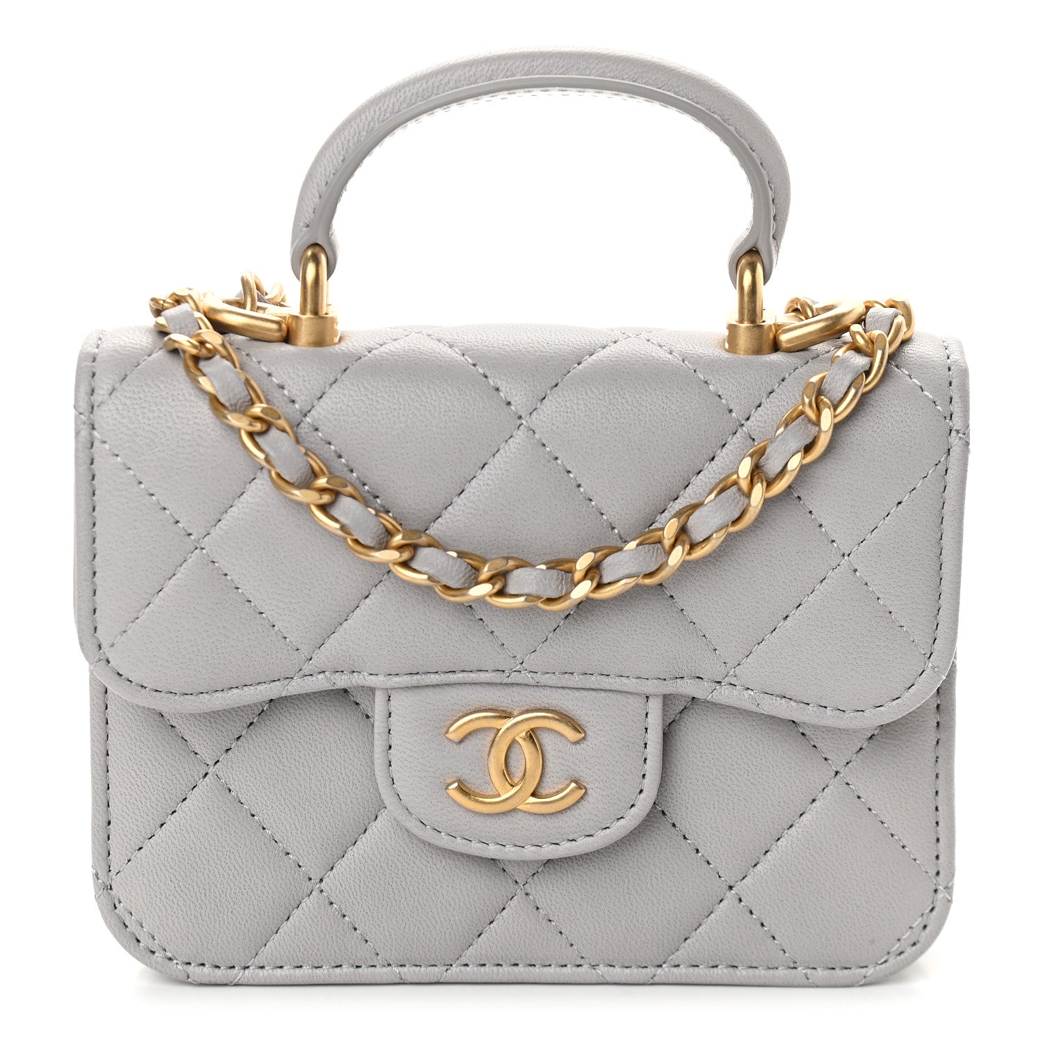 Chanel Lambskin Quilted Top Handle Flap Coin Purse With Chain Grey 1 of 11