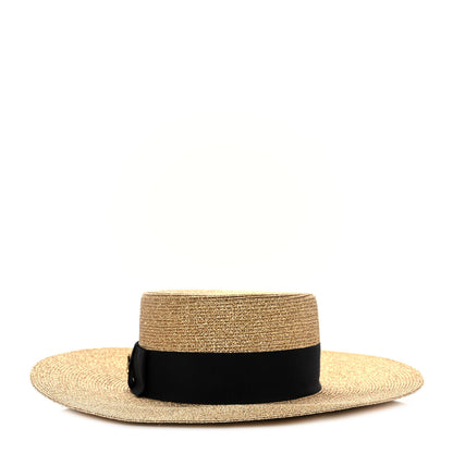 Gucci Glittered Straw Grosgrain Wide Brim Hat S Gold Black 1 of 9