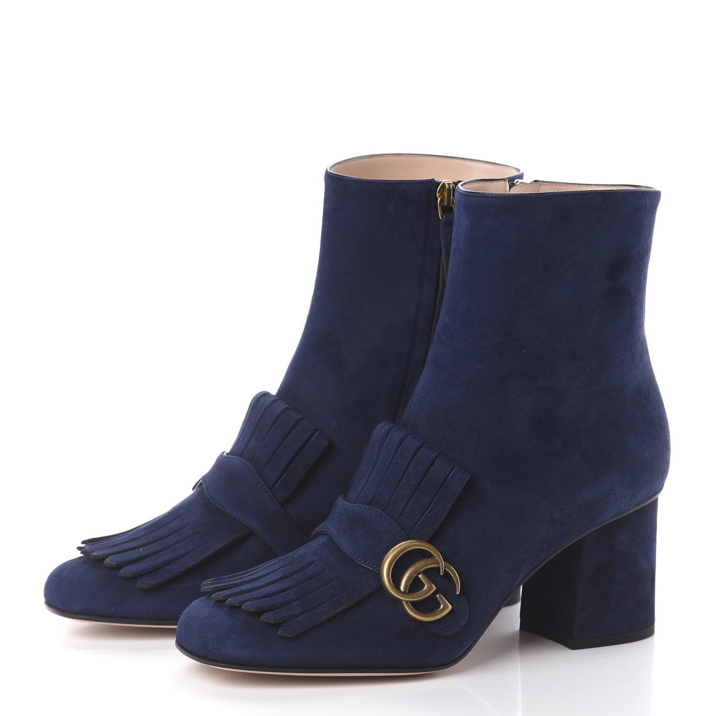 Kid Scamosciato GG Marmont Fringe 75mm Ankle Boots 40.5 Blue Ink
