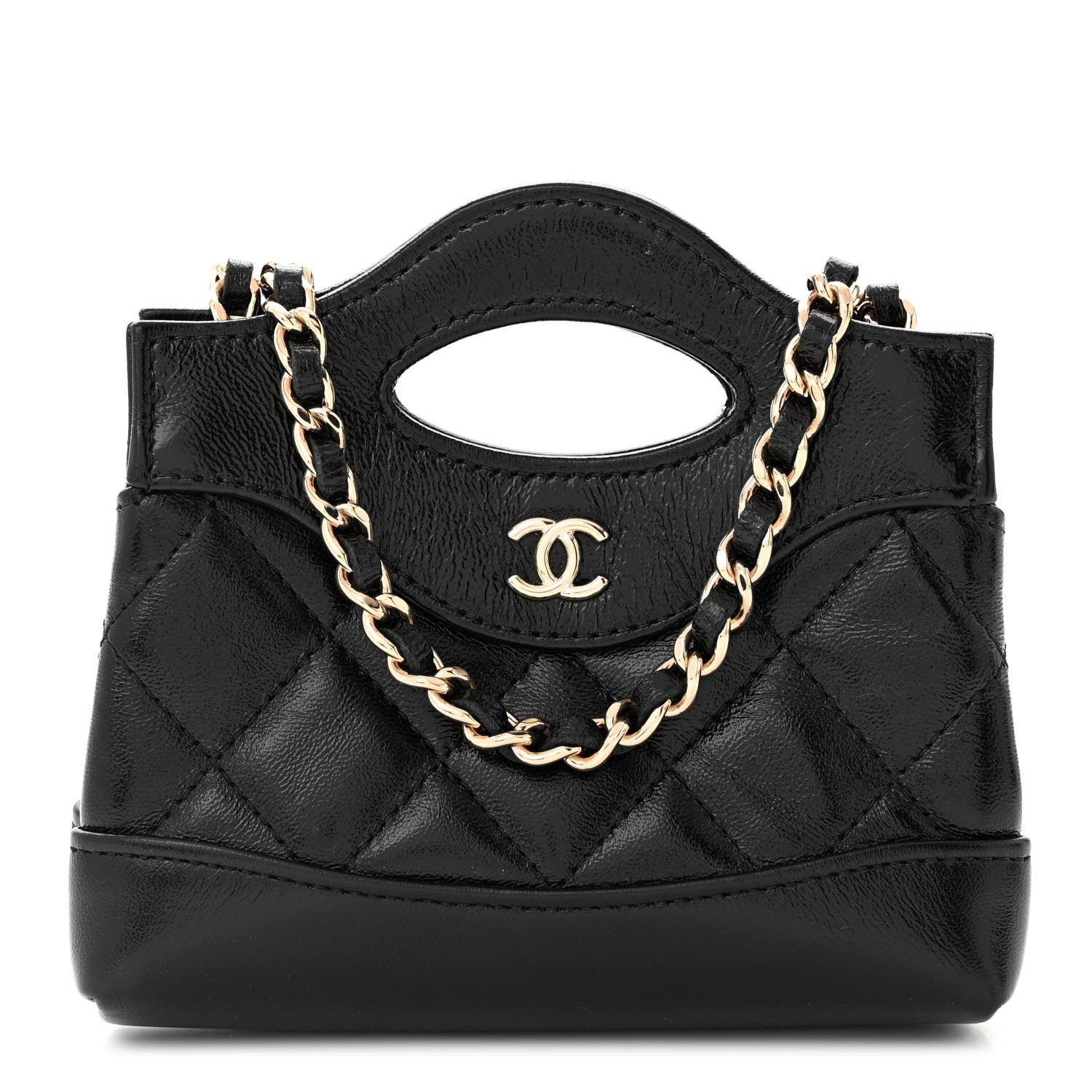 Chanel Shiny Lambskin Quilted Micro 31 Clutch With Chain Black 1 of 10