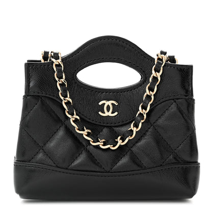 Chanel Shiny Lambskin Quilted Micro 31 Clutch With Chain Black 1 of 10