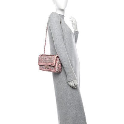 Chanel Tweed Braided Medium Flap Pink Beige Orange Ecru 3 of 12