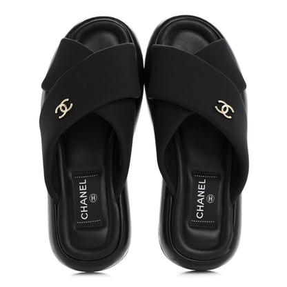 Chanel Fabric CC Mules Sandals 37 Black 2 of 10