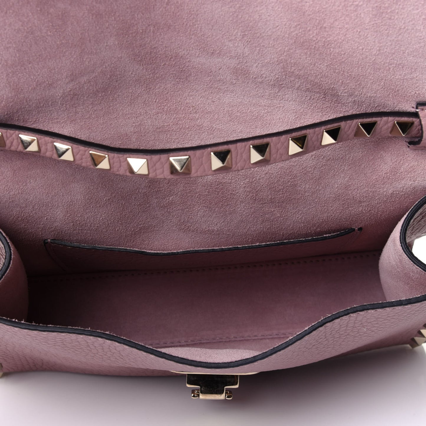 Pebbled Calfskin Medium Rockstud Flip Lock Crossbody Bag Water Rose