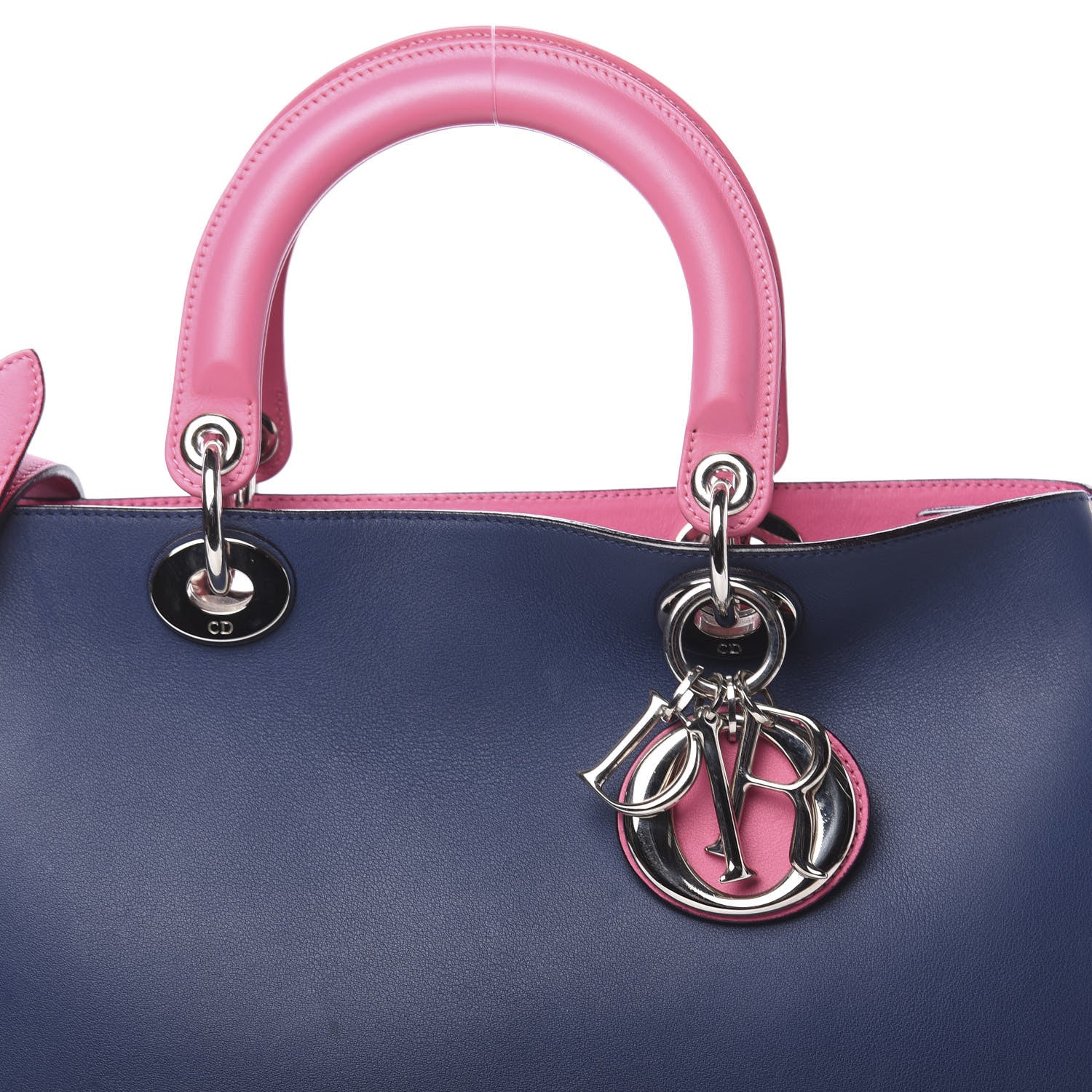 Christian Dior Smooth Calfskin Medium Tri-Color Diorissimo Bag Navy Pink 11 of 11