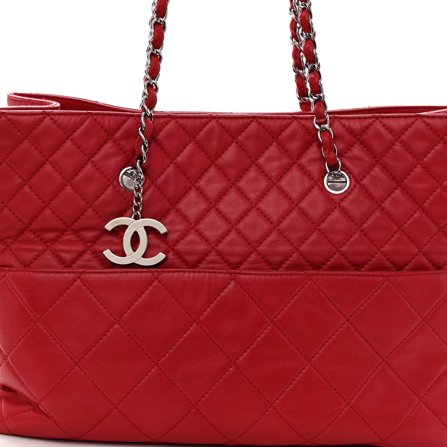 Calfskin Quilted Large In the Business Tote Red
