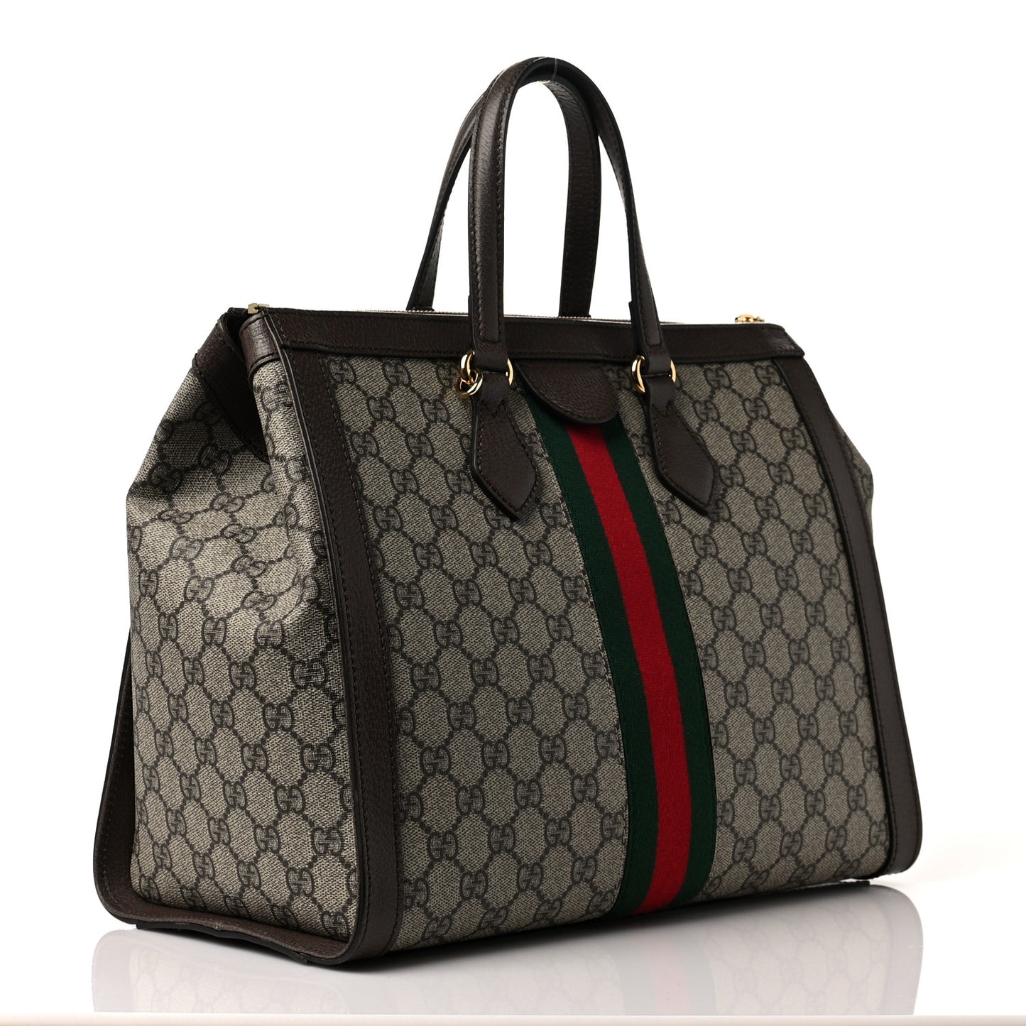 GG Supreme Monogram Web Medium Ophidia Tote Bag Brown